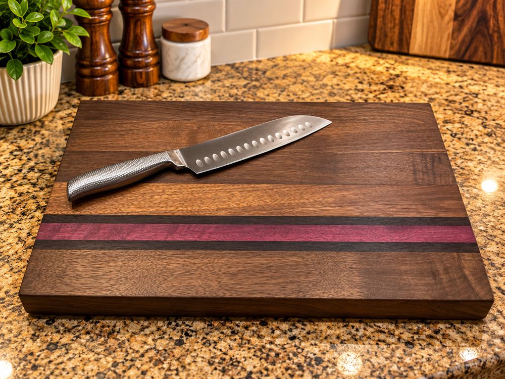 Walnut board with a purple stripe