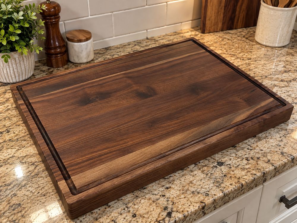 Large walnut board with a juice groove
